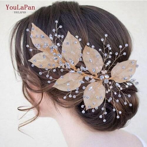 YouLaP HP285 Elegant Simulation Leaf Headband Rhinestone Headwear Handmade Bridal Headpiece Wedding Hair Accessories for Women