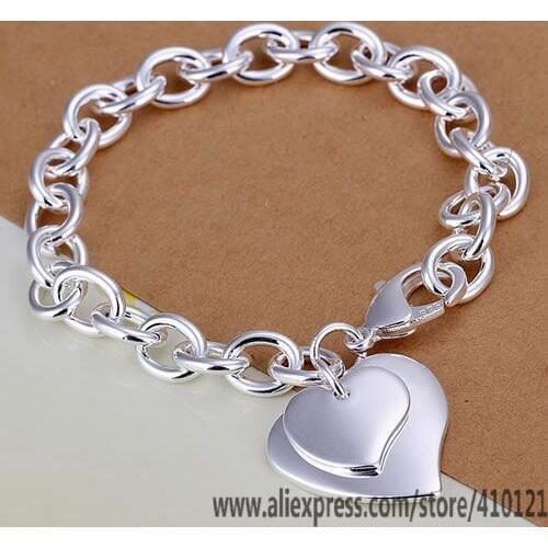 H279 Hot Sale Sterling-silver-jewelry Bracelet For Women,Wholesale Christmas Gift Charm Fashion Dual Heart Bracelet /bydakpk
