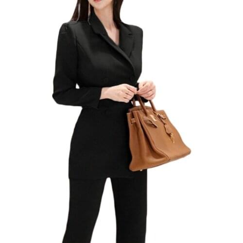 New Fashion Office Ol Double-breasted Women Jumpsuits Spring Long Sleeve Irregular Work Wear Notched Collar Jumpsuit Overalls