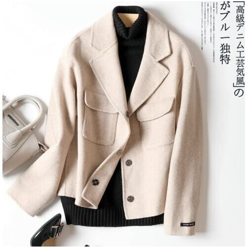 2020 Double-sided 100% Wool Coat Women Korean Female Jacket Short Coats and Jackets Women Overcoat Manteau Femme 200 KJ6085