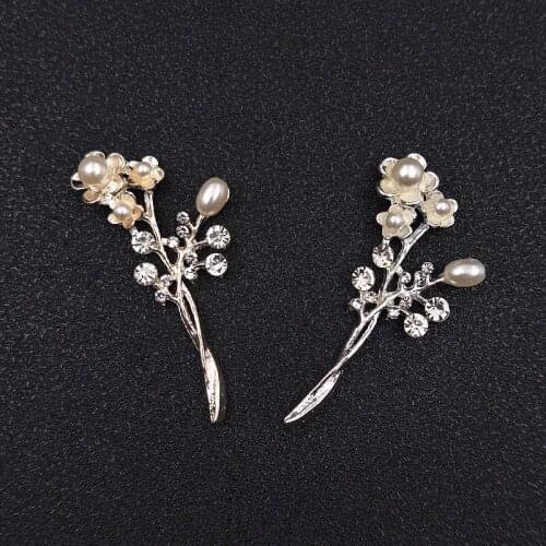 10 PCS 26*54mm Metal Tree Branch Rhinestone Flowers Inlaid With Imitation Pearl Hair Accessories Handmade Jewelry Making
