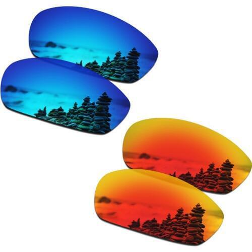 SmartVLT 2 Pairs Polarized Sunglasses Replacement Lenses for Oakley Whisker Ice Blue and Fire Red