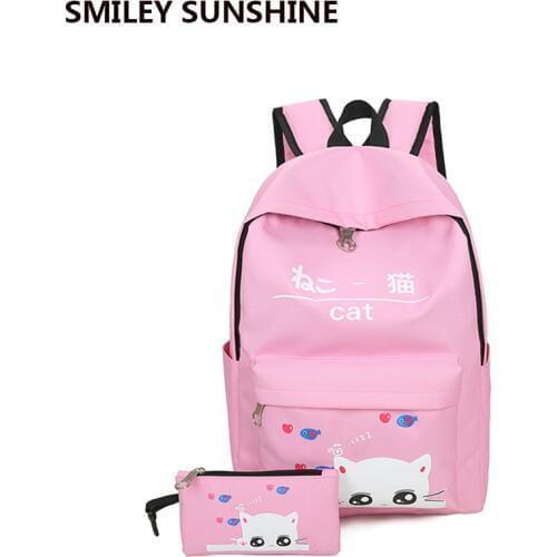 2018 Canvas 2 pcs/set Women School Bags Backpacks For Teenagers Girls Korean Cat Student Book Bag 2018 Bagpack mochila feminina