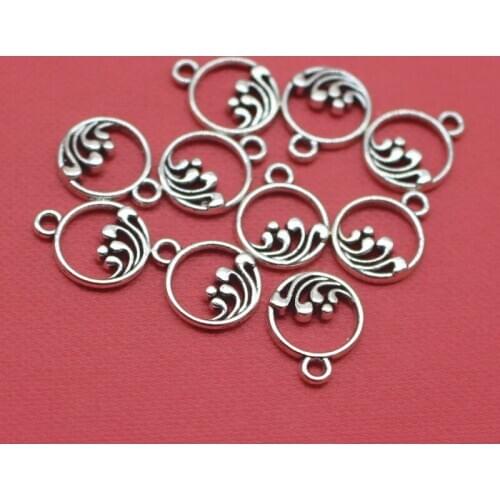 60pcs Tibetan Silver Ocean Wave Charms Round Pendants 11x14mm DIY Necklace Jewelry Findings