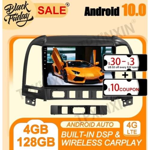 Android 10.0 Carplay 4+128G For Hyundai Santa Fe 2006-2011 Carplay Multimedia Player Auto Radio Tape Recorder GPS Navi Head Unit