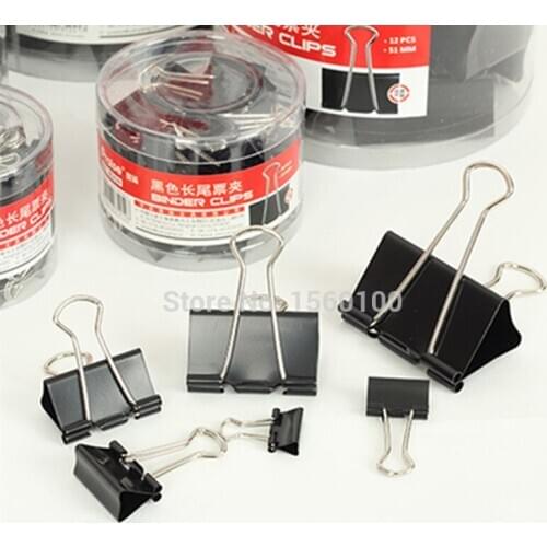 Free shipping (12pcs/set)51mm black binder clips dovetail clip metal paper clip long tail clip school/office supplies