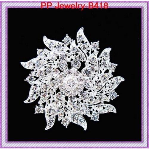 Free shipping (60pcs/lot) Hot sale Silver tone clear crystal rhihineston Pin brooches for wedding,party,gift.etc