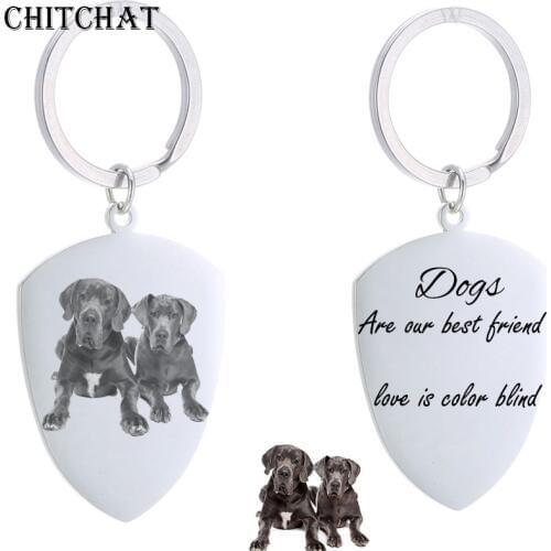 Custom Dog Tag Photo Keychain Stainless Steel Engraved Photograph Text DIY Key Chain For Love Dog Keepsake