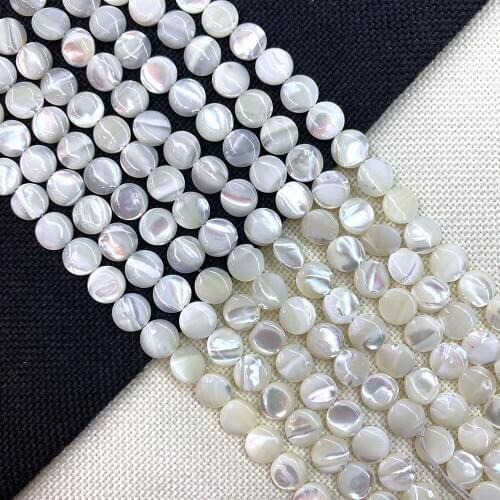 Natural Shell Beads Flat Round Mother-of-pearl Beads for Jewelry Making DIY Necklace, Bracelet, Earring Accessories Size 10mm