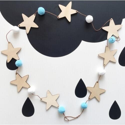 Wooden Star Garlands String For Kids Room Decoration Wall Hanging Ornaments Girls Gifts Nordic Nursery Decor Banners Photo Props