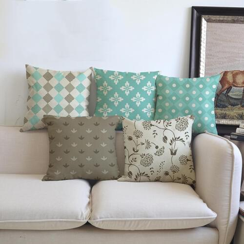 Nordic Europe Geometric Design Square Sofa Throw Pillow Home Decor Cotton Linen British Plaids Vintage Green Decorative Cushion