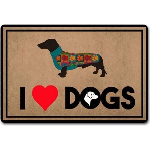 Indoor Door Mats I Love Dogs Dachshund Cute Indoor Inside Doormat Funny Rug (23.6 X 15.7 in) Non-Woven Fabric Top with a Anti