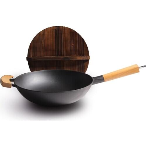 Household induction cooker gas stove non-stick round bottom non-rusting single handle cast iron wok uncoated wok 32