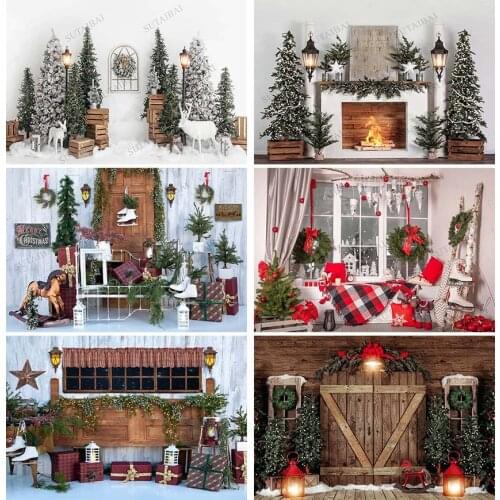 Christmas Backdrop Winter Snow Night Backdrops for Photography Christmas Tree Fence Decor Photographic Studio Photo Backgrounds