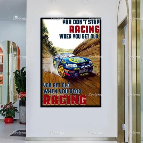 Racer Car Auto Racing You Don't Stop Racing WhenYou Get Old When Stop Racing Retro Poster Wall Art Prints Home Decor Canvas Gift