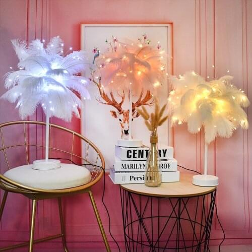 Innovative Feather Night Light for Family Living Room Bedroom Party Wedding Decoration Remote Control Fairy Copper Lamp