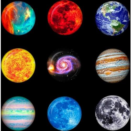 Glowing Moon Stars Planet Fridge Magnet Luminous Nebula Galaxy Solar System Refrigerator Magnets Glass Cabochon Stickers Decor