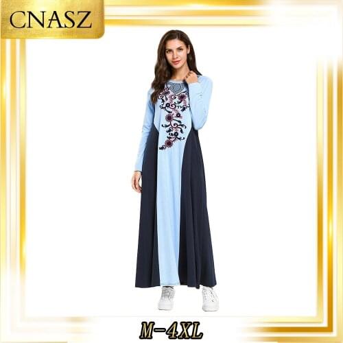 Muslim Dress Islamic Clothing Large size womens Moroccan Kaftan fashion embroidery long-sleeved Musulman Arabian dress