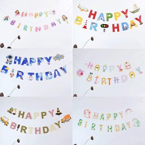 2021 New 1 Pack Paper Colorful Letter Cartoon 5 M Happy Birthday Hanging Banners For Birthday Party DIY Decoration Supplies