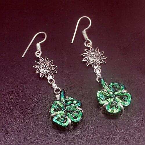 Hermosa Fantasy New Arrival Dichroic Glass Silver Color Jewelry Gifts Dangle Drop Earrings for Women Girls 2 3/4 Inch FQ211