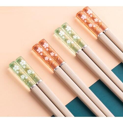 Flower chopsticks mildew proof 24cm amber glass fiber high temperature sushi food stick chopsticks for hotel high-quality tablew