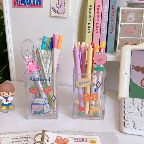 Transparent acrylic student pen holder storage box makeup brush storage bucket desk stationery