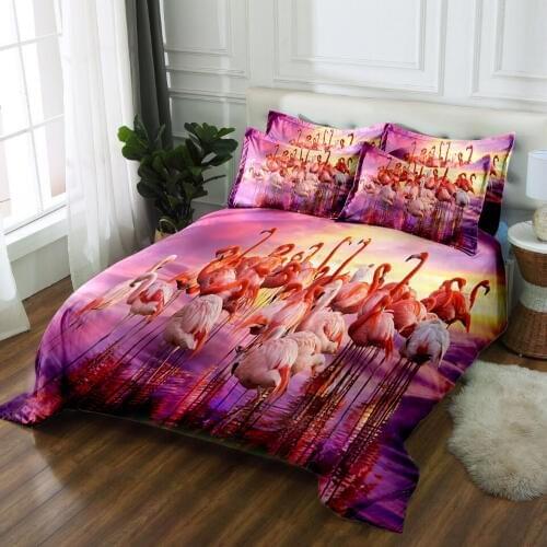 Pink Flamingos 3D bedding sets Twin king Queen Custom size bedsheet Duvet Pillowcase bed cover Bed Linen Textiles Drop Ship