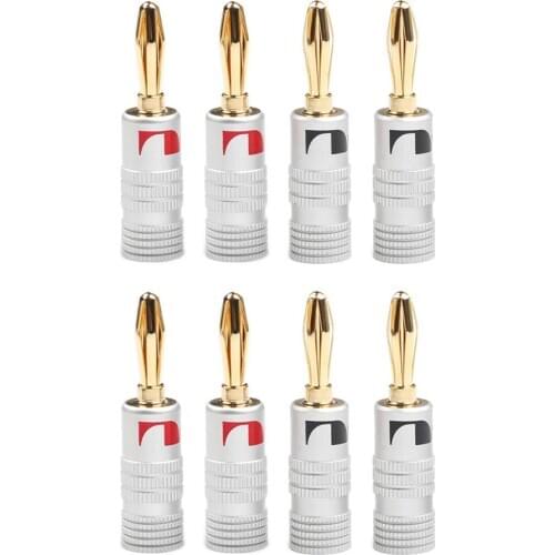 8Pcs 4mm Banana Plugs New 24K Gold Speaker Nakamichi Connectors Adapter for Video Speaker Connector