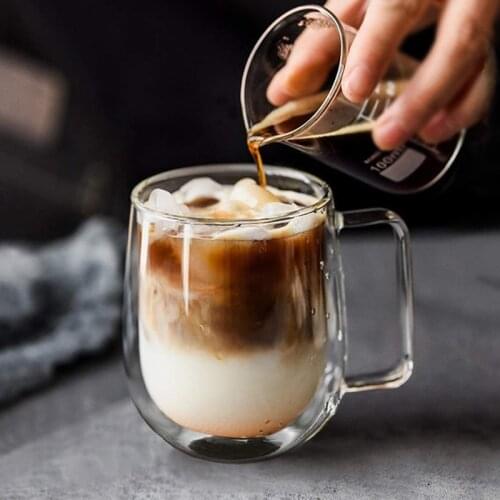 250ML Double Wall Glass Mug Insulated Coffee Mug Transparent Glass Coffee Cup Tea Mug Juice Milk Drinking Mug With Lid Handle