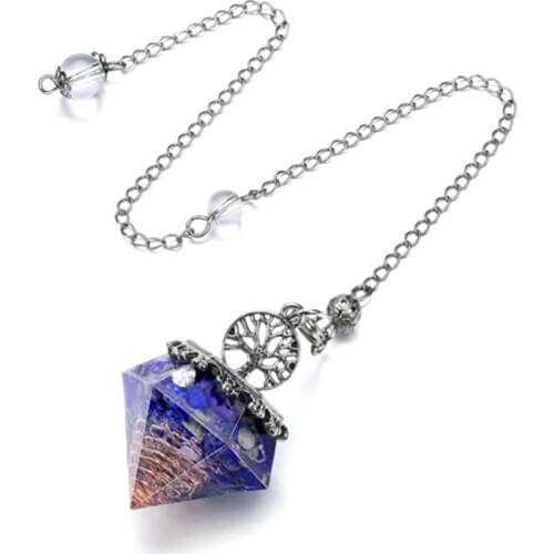 FYJS Unique Silver Plated Geometric Shape Tiger Eye Stone and Resin Pendant Link Chain Lapis Lazuli Pendulum Jewelry