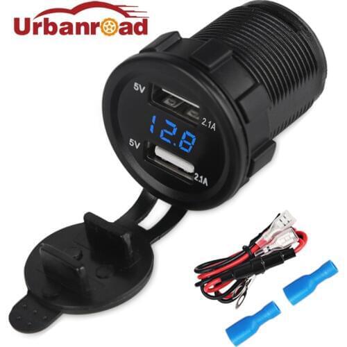 Urbanroad 4.2a 12v Marine Motorcycle Car USB Charger Voltmeter Cigarette Lighter Socket Boat Dual USB Charger Adapter Voltage