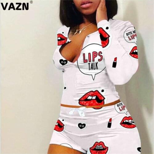 VAZN 2020 Autumn New Daily Plus Size Sexy Fresh Clear Soft Full Sleeve Top Short Pants Tracksuits Slim Women 2 Piece Se