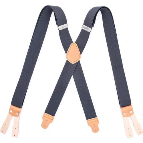 Vintage Mens Leather Suspenders X back Button End Elastic Adjustable Braces for Wedding Groom Pants Trousers Belts Straps Grey