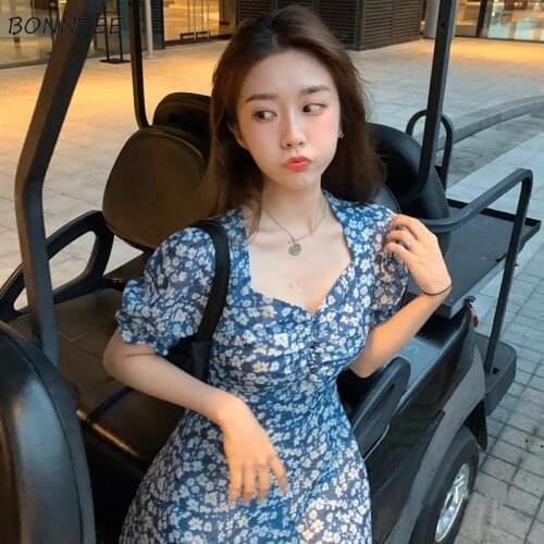 Dresses Women Elegant Korean Style Harajuku Puff Sleeve Sexy Lady Print Mini Mujer Vestidos Popular Trendy Cozy Retro College