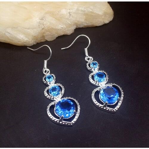 Fantasy Ocean Blue Topaz Unique Genuine 925 Silver Dangle Drop Hook Earrings Jewelry Gifts for Women Girls 20213708