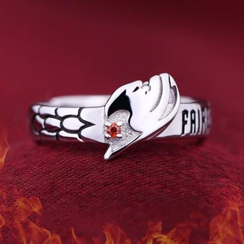 Japanese Anime Fairy Tail Natsu Dragon Shape Adjustable 925 Sterling Silver Ring For Women Men Jewelry Gifts Cosplay Accessories