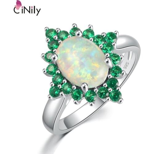 CiNily Created White Fire Opal Green Zircon Silver Plated Wholesale Fashion Hot Sell For Women Jewelry Ring Size 6 7 8 9 OJ6888