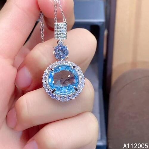 KJJEAXCMY Fine Jewelry 925 Sterling Silver inlaid Natural blue topaz Female Pendant Necklace lovely Support Detection