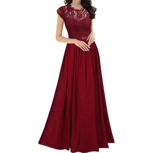 Womens Elegant Vintage Floral Lace Hollow out Chiffon Long Evening Party Dress Formal Maxi Dresses