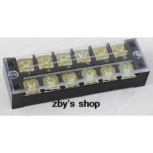 1)6 Position/Poles 12 Holes Screw Terminal Block Covered Barrier Strip 600V 45A