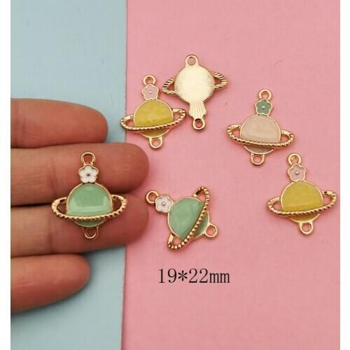 10pcs/lot Planet Enamel Charms Metal Flowers Planet Earring Connectors Pendants Handmade Finding For DIY Jewelry Accessories