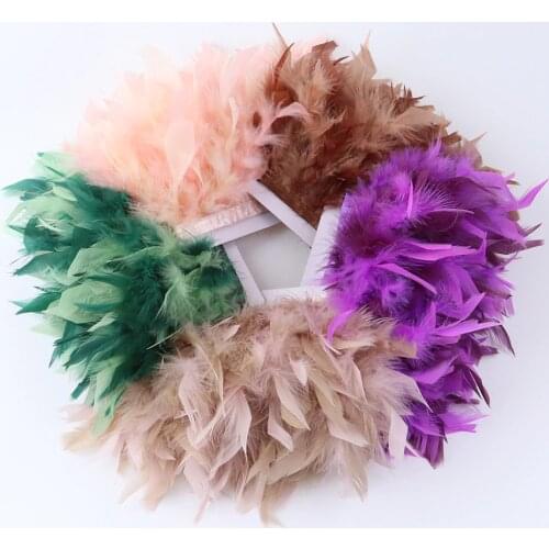 2 yard Turkey feather Trims 10-15cm two color turkey feathers on Ribbon for Dress Decoration Sewing Crafts Dress Accessories