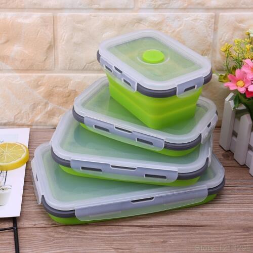 NEW 4x Portable Collapsible Folding Silicone Food Storage Containers Lunch Bento Box W215