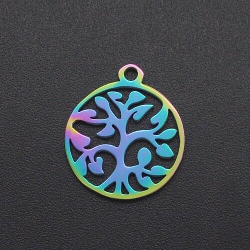 5pcs/lot 100% Stainless Steel Rainbow Tree of Life Charm Pendant Wholesale Jewelry Making Charms Top Quality