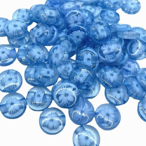 50pc Lots 14mm blue color flower Plastic Buttons sewing/appliques/craft