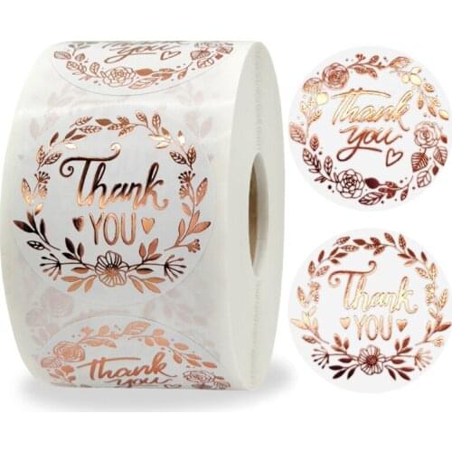 500 Sheets/roll Flower Hot Rose Gold Thank You Sticker Business Gift Seal Sticker Wedding Decoration Sticker