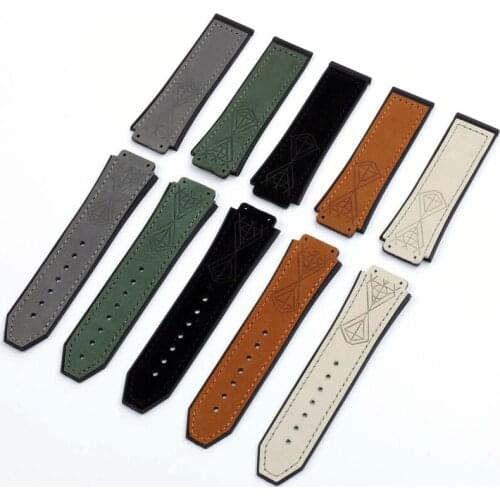 Watch accessories for Hublot 25 * 19mm matte leather silicone strap series 22mm folding buckle sports rubber strap