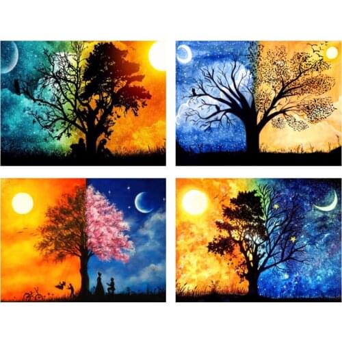 5D DIY Diamond Painting Sun Moon Tree Landscape Rhinestone Cross Stitch Picture Full Diamond Embroidery Mosaic Home Decoration