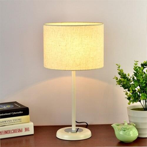 American round fabric table lamps bedroom bedside lamp Nordic modern warm living study retro metal reading desk lights fixtures