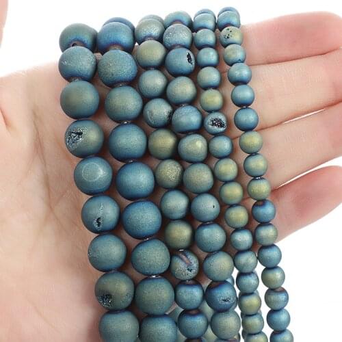 Natural Stone Beads Plated Blue Smile Agate Charm Round Loose Beads For Jewelry Making Needlework Bracelet Diy Strand 4-12MM